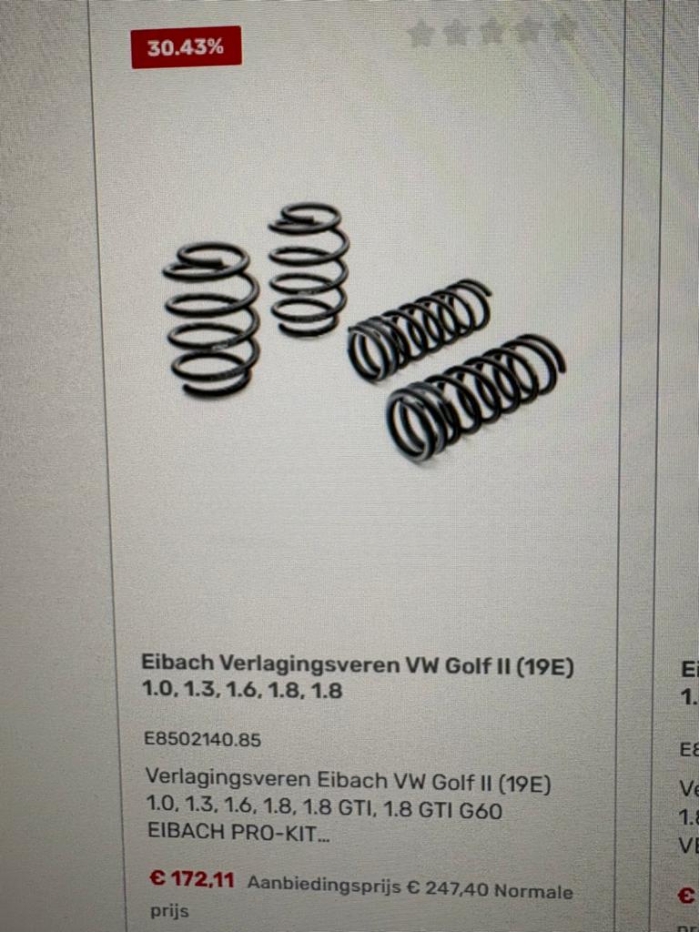 Eibach pro kit verlagingsveren Golf 2, Ophalen, Gebruikt, Volkswagen