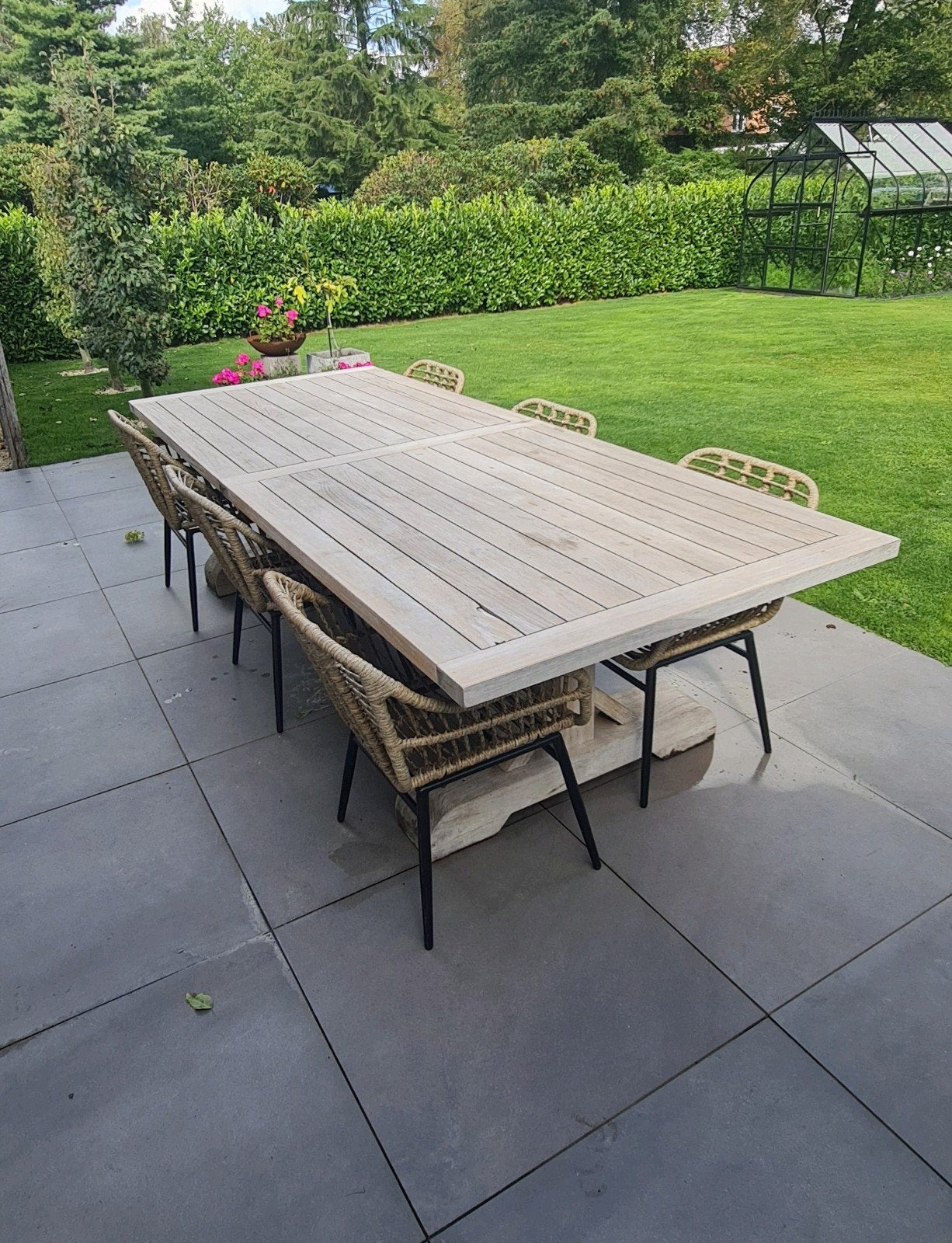 Tuintafel teak + 6 stoelen, Jardin & Terrasse, Enlèvement, Utilisé, Bois