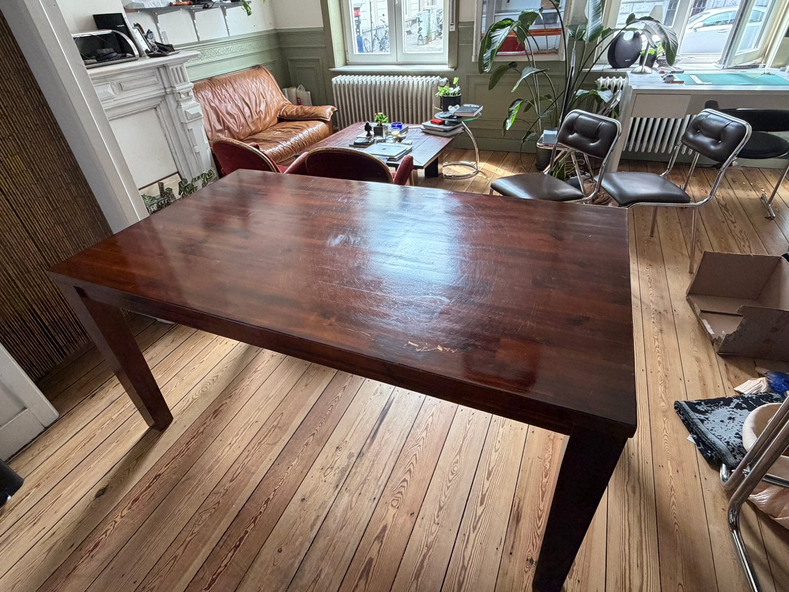 Massief houten eettafel, Ophalen, Gebruikt, 50 tot 100 cm, 150 tot 200 cm