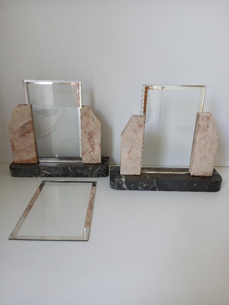 Paar antieke, art deco, marmeren fotolijsten, Gebruikt, Ophalen of Verzenden, Meerkleurig, Met glas