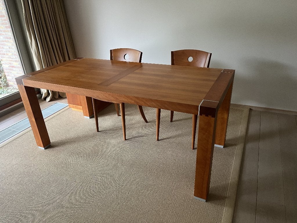 Bureau in kerselaar met 2 bijhorende stoelen en ladeblok, 90 cm, Hout, 180 cm, Bruin