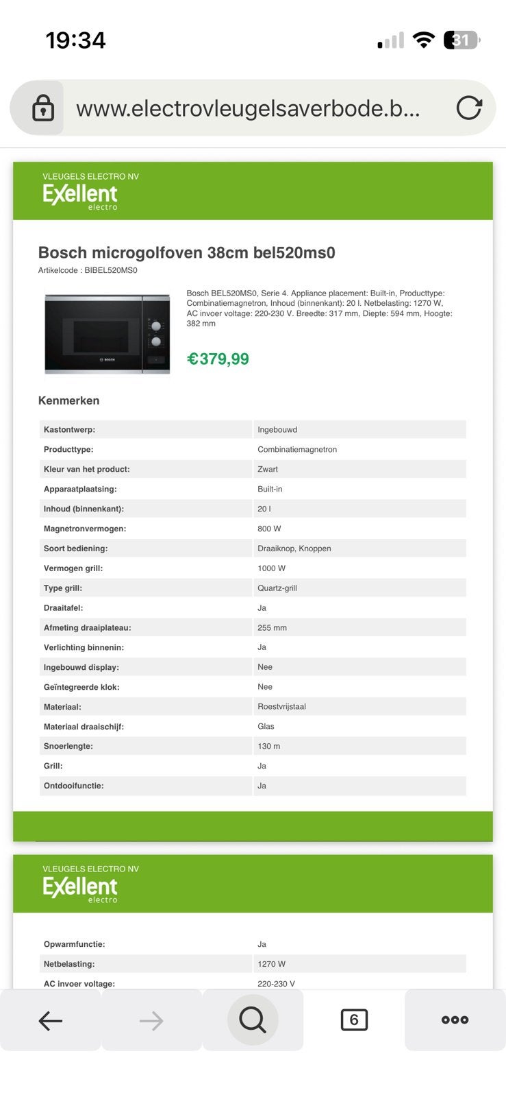 Inbouw microgolfoven Bosch BEL520MS0//-BOS, Elektronische apparatuur, Ophalen, Inbouw, Microgolfoven