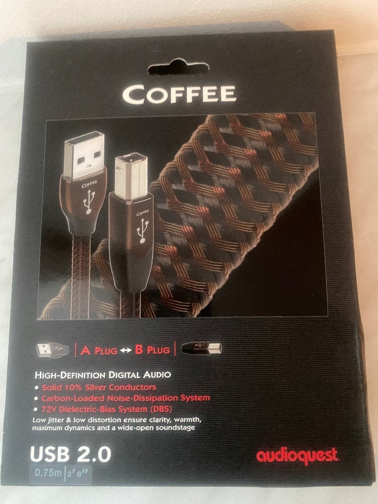 AudioQuest Coffee USB 2.0 A-B 0,75m – 72V DBS, Audio, Tv en Foto, Audiokabels en Televisiekabels, Ophalen of Verzenden, Gebruikt