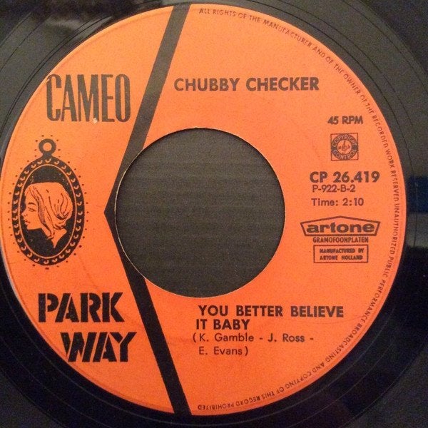 Chubby Checker –You Better Believe It Baby '7 Northern Soul", 7 inch, Comme neuf, Housse de protection extérieure, Autres types