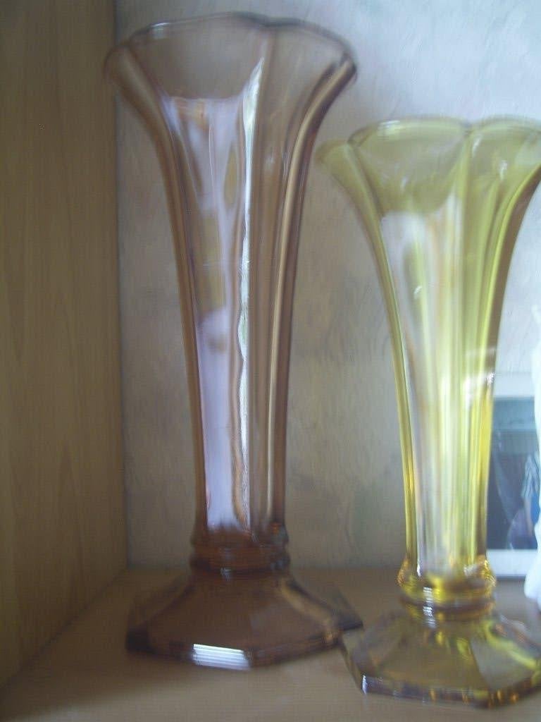 2 vases luxval " américain" du val saint lambert, gravés, Ophalen of Verzenden