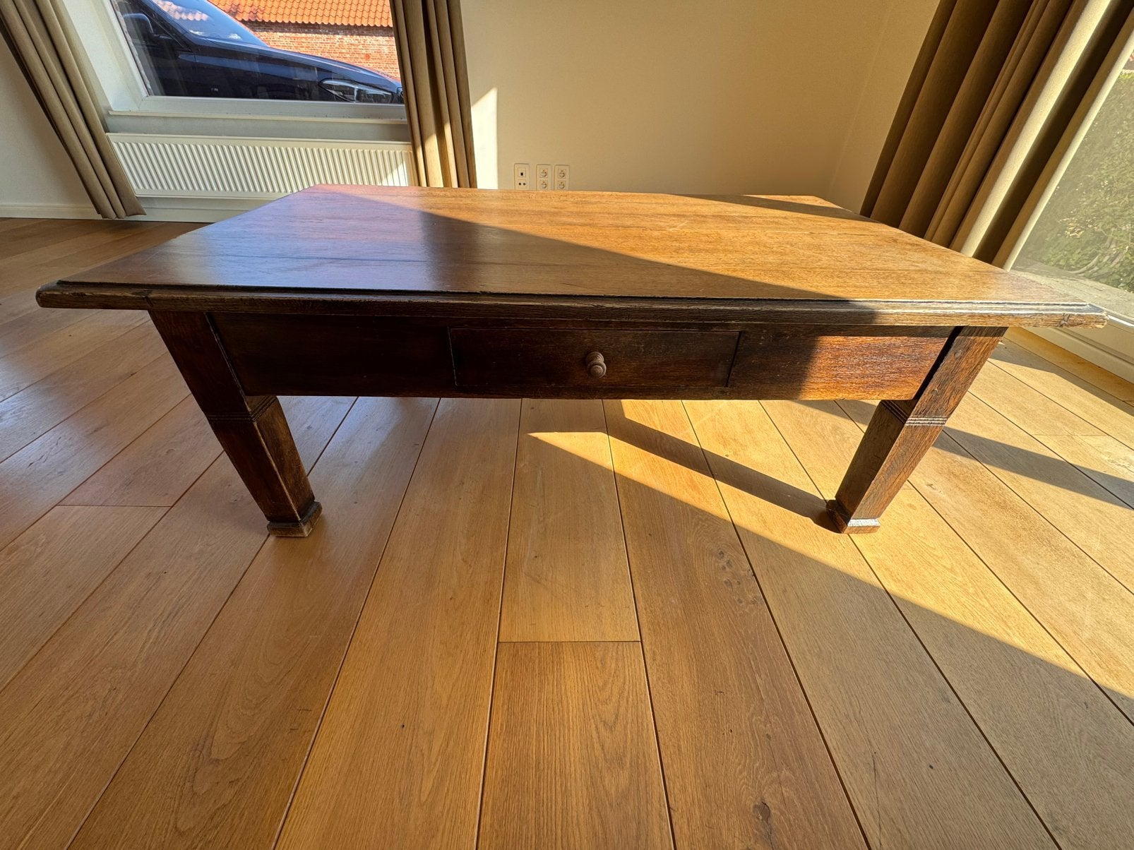 Massief eikenhouten salontafel, Ophalen, Gebruikt, 100 tot 150 cm, Eikenhout
