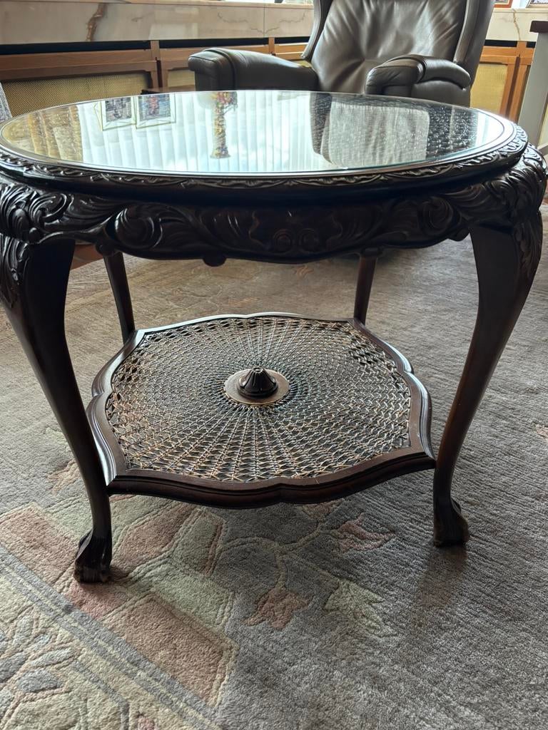 Biedermeier (salon)tafel, vlechtwerk, houtsnijwerk,H60cm, Ophalen, 50 tot 75 cm, Rond, 50 tot 100 cm