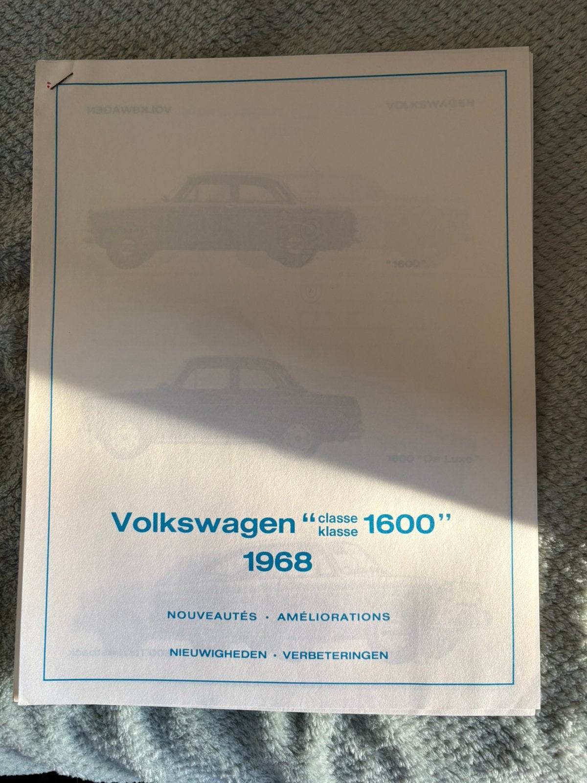 VW TYPE 1600 verzamelaardocument 1968, Verzamelen, Ophalen of Verzenden, Zo goed als nieuw, Auto's