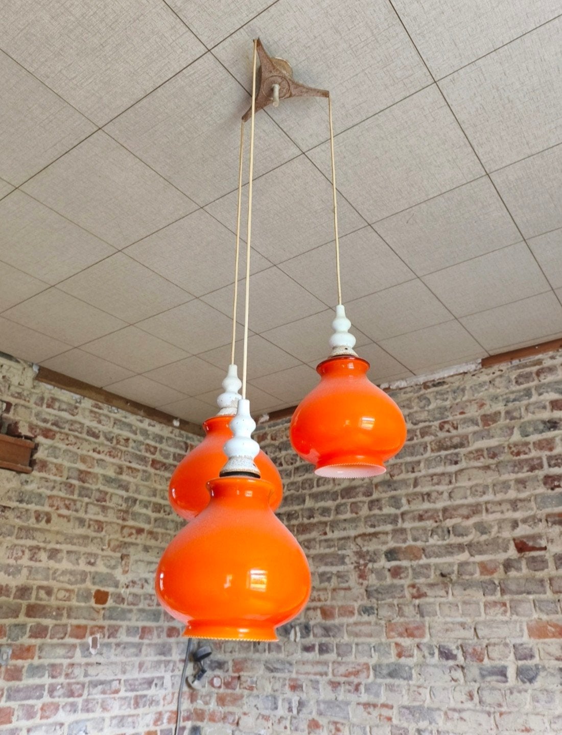 Lampe en verre opalin orange des années 60/70, Enlèvement, Utilisé, Verre