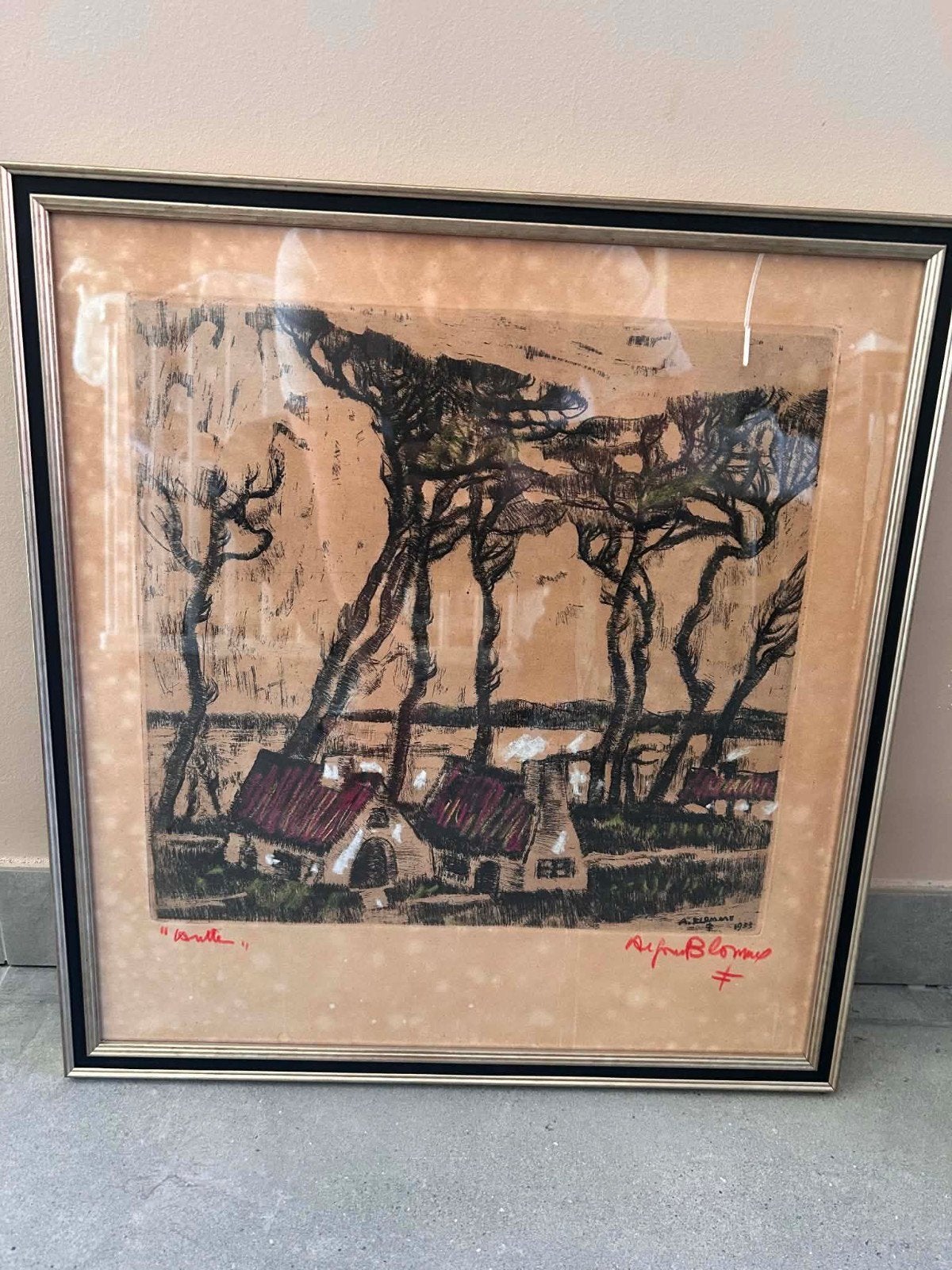 Estampe originale d'Alfons BLOMME (1889-1979) – Knokke1995, Enlèvement, Eau-forte, Lithographie, Sous verre