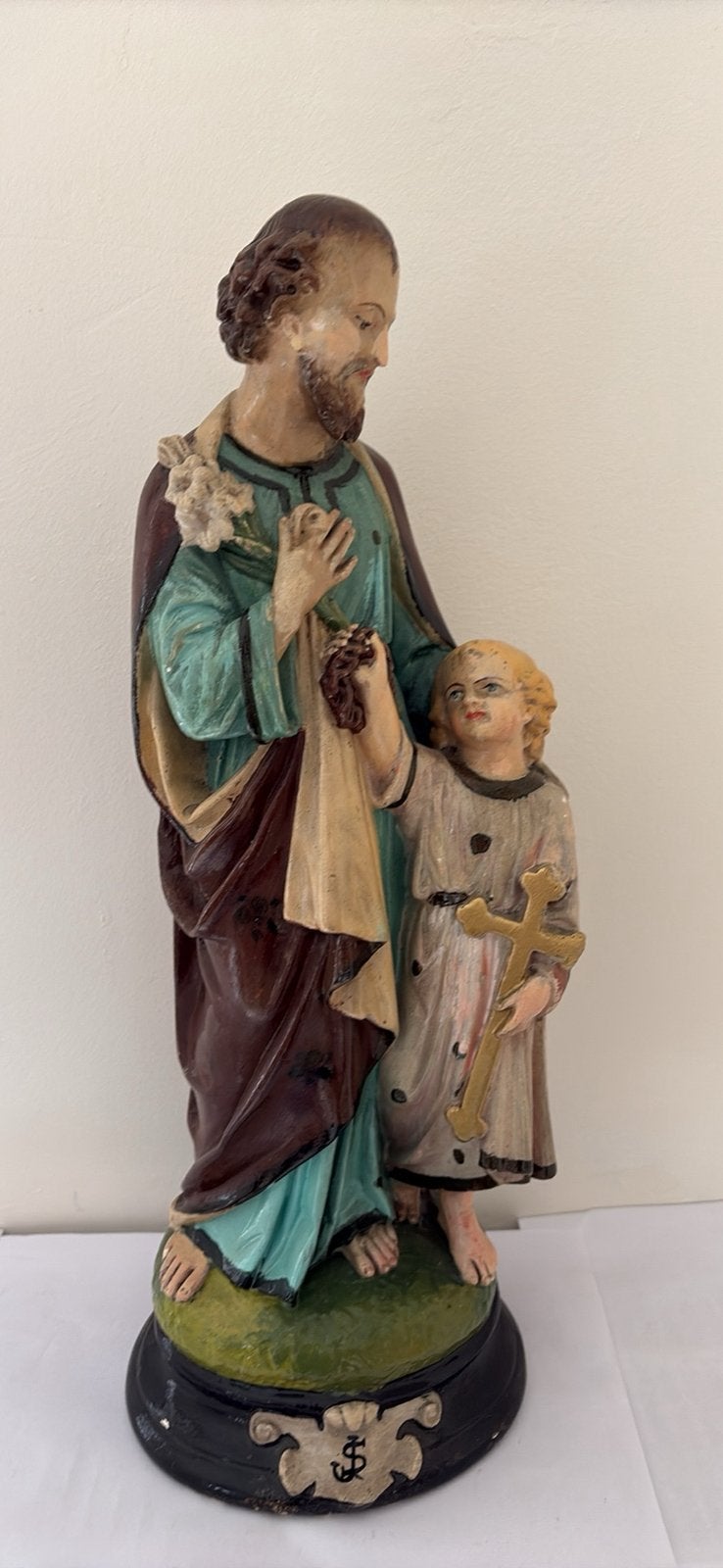 Antique Statue Religieuse Saint Joseph et l’Enfant Jésus, Antiquités & Art, Enlèvement ou Envoi