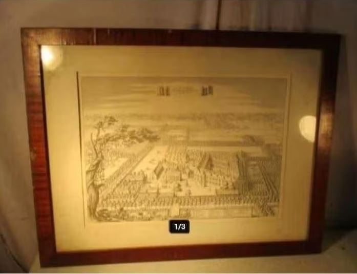 Prachtige Oude Latijnse Gravure - Monasterium Corsendonca, Ophalen of Verzenden, Landschap, Gravure, Ingelijst