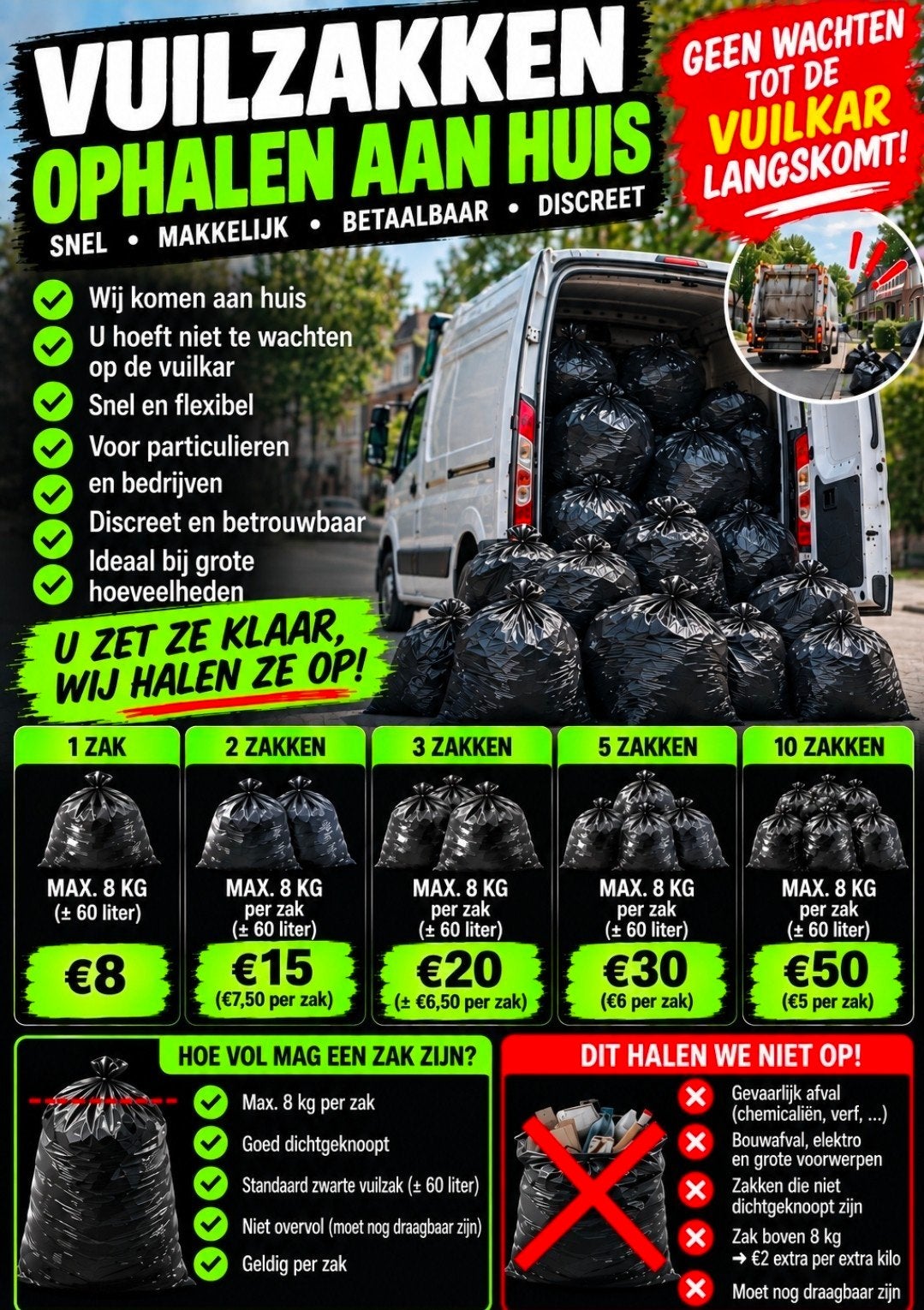 Vuilzakken ophalen aan huis – snelle ophaling, Diensten en Vakmensen