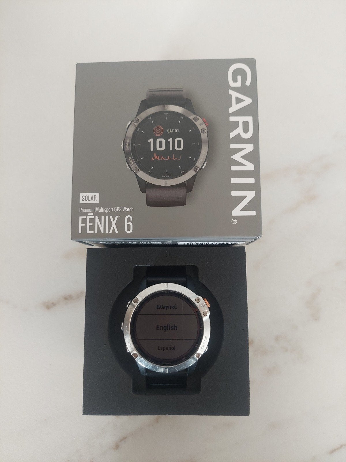 Garmin Fenix 6 Solar – compleet met doos & accessoires, Gebruikt, Garmin, Ophalen of Verzenden, Waterdicht