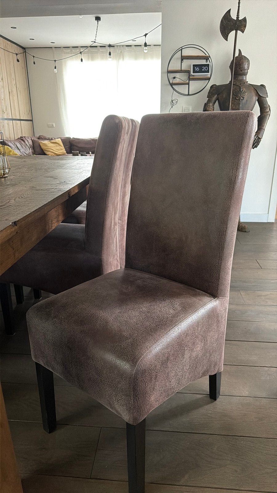 6 eetkamerstoelen te koop wegens verhuis, Enlèvement, Utilisé, Brun, Autres matériaux