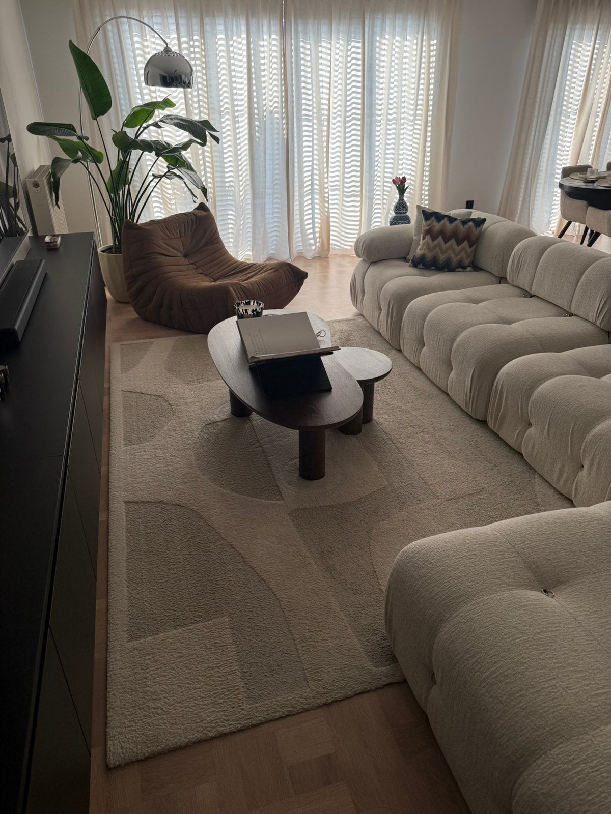 Beige Crème Vloerkleed met Organische Vormen 200 x 290 cm, Maison & Meubles, Ameublement | Tapis & Moquettes, Japandi, 200 cm ou plus