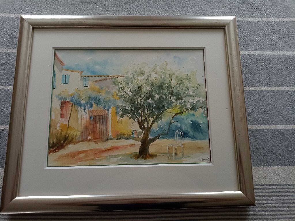 2 originele aquarellen in kader, Antiek en Kunst, Ophalen, Schilderij, Aquarel, Achter glas