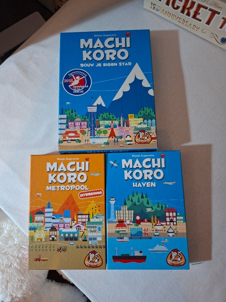 Machi koro + metropool + haven, Een of twee spelers, Ophalen, Zo goed als nieuw, White Goblin Games