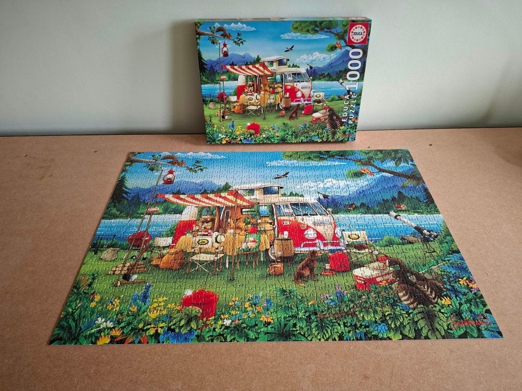 Educa: Puzzel "Camping vakantie" (1000 stukken), Hobby en Vrije tijd, Ophalen of Verzenden, 500 t/m 1500 stukjes, Gebruikt, Legpuzzel