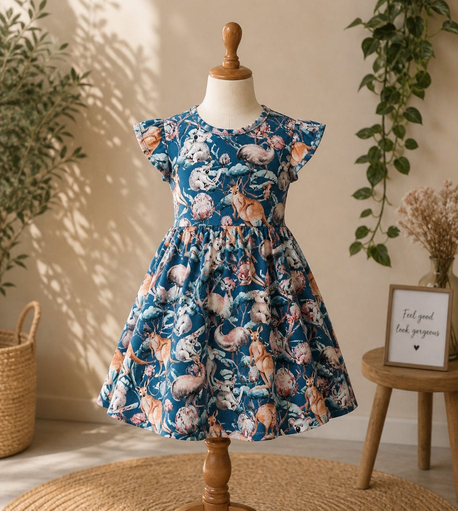 Outlet : jersey stof digitaal met kangoeroe's, jeansblauw, Blauw, 120 cm of meer, Ophalen of Verzenden, Katoen