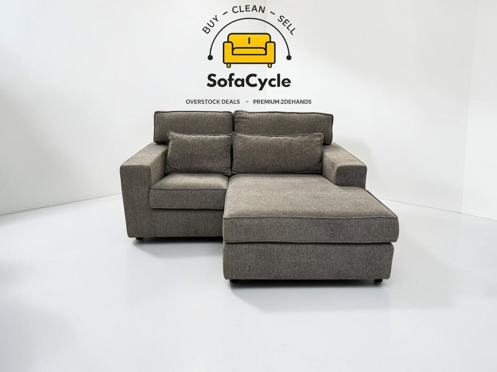 Compacte hoekzetel grijs in stof, hoek R – overstock, Enlèvement ou Envoi, Comme neuf, SofaCycle, Tissus