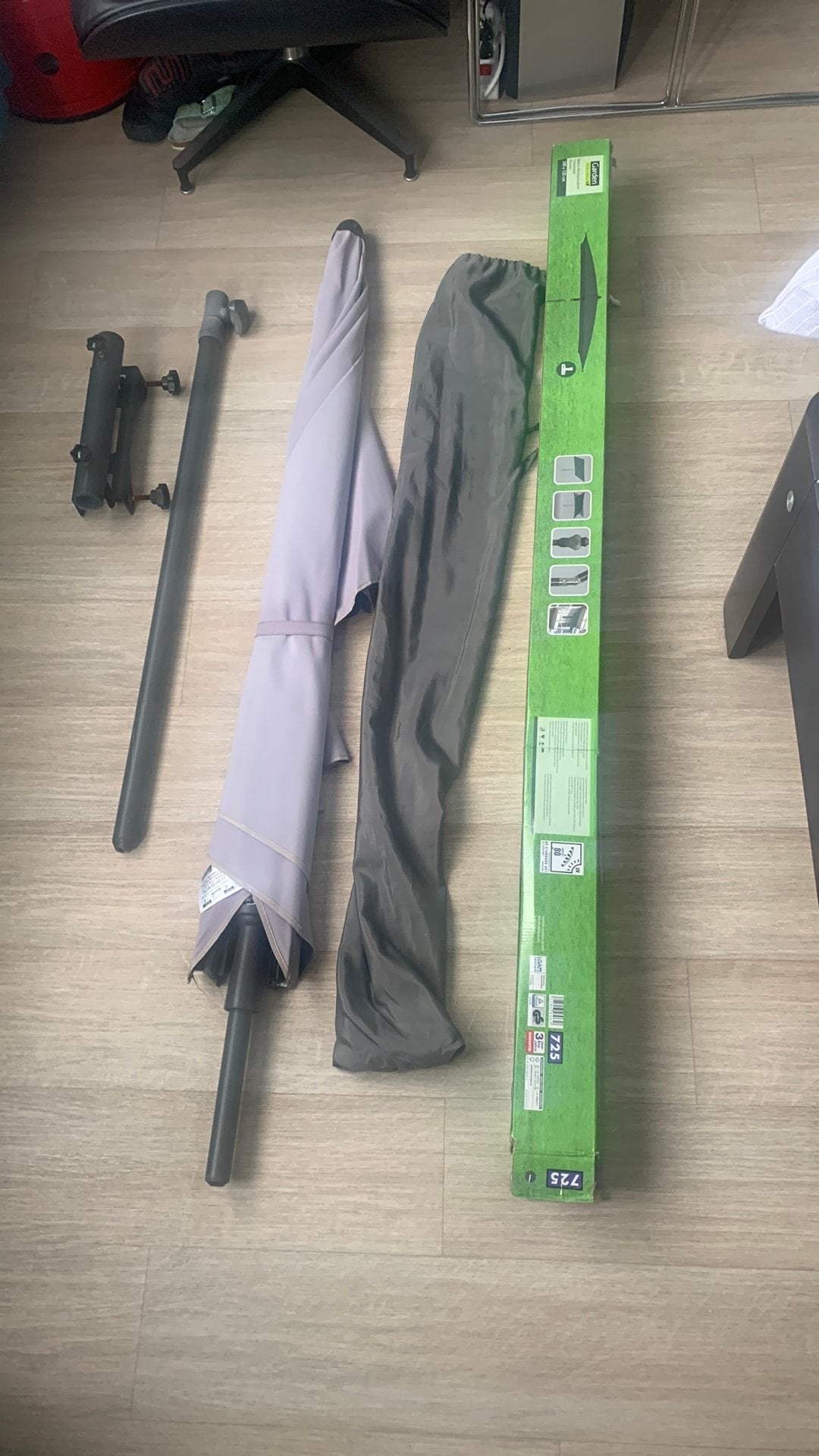 Rechthoekige grijze parasol 200 x 125 met beugel en hoes, Jardin & Terrasse, Parasols, Étanche, Enlèvement, Parasol sur pied, Utilisé