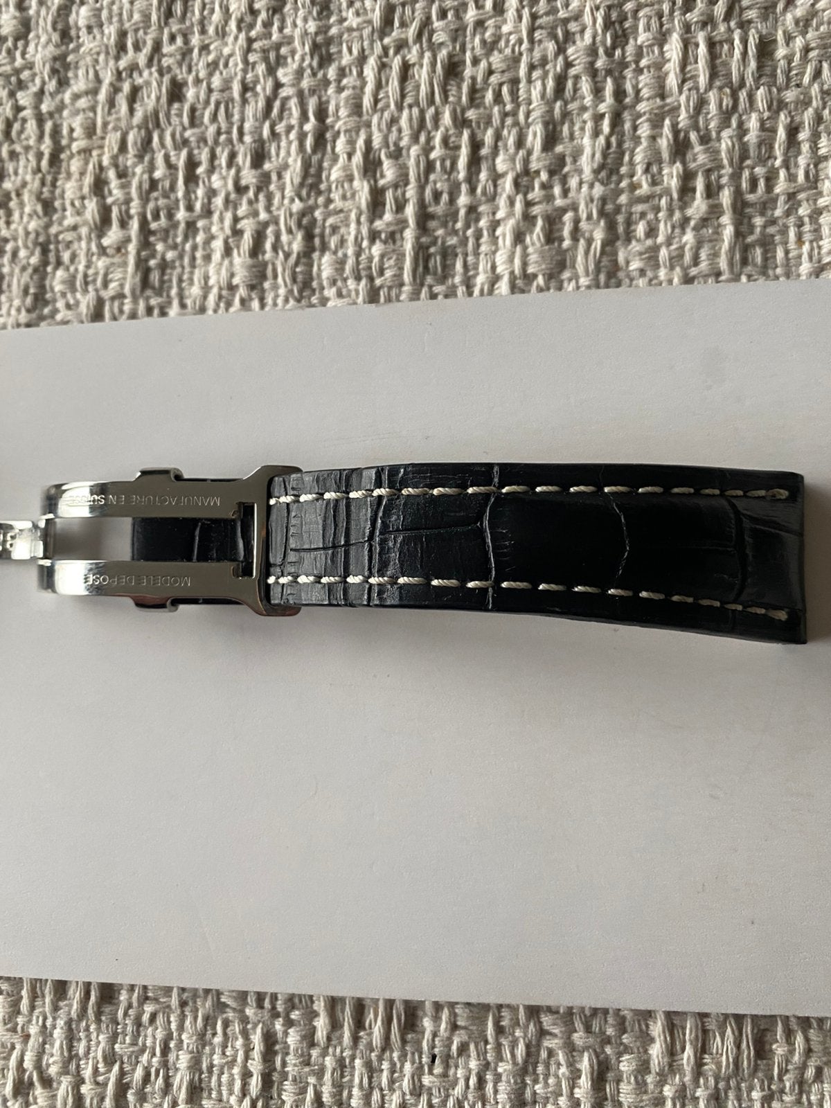 Breitling horloge lederen croco band+vouwsluiting, Envoi, Comme neuf, Blanc