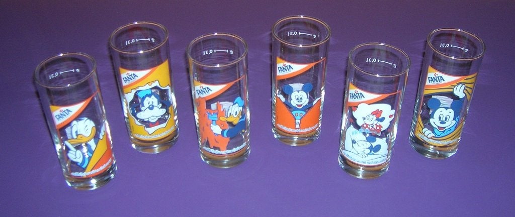 Vintage Fanta Disney glazen, Verzamelen, Disney, Ophalen, Zo goed als nieuw, Servies