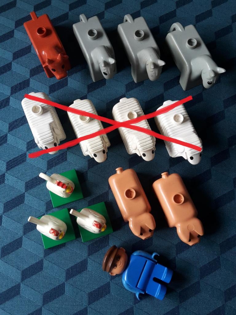 Vintage Duplo boer en boerderijdieren, 11 stuks, ca 1980, Kinderen en Baby's, Speelgoed | Duplo en Lego, Gebruikt, Duplo, Minifiguur