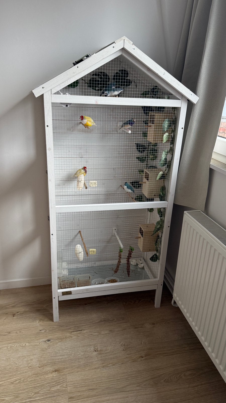 Cage à oiseaux, Volière en bois blanc avec toit plein, Enlèvement, Comme neuf, Cage