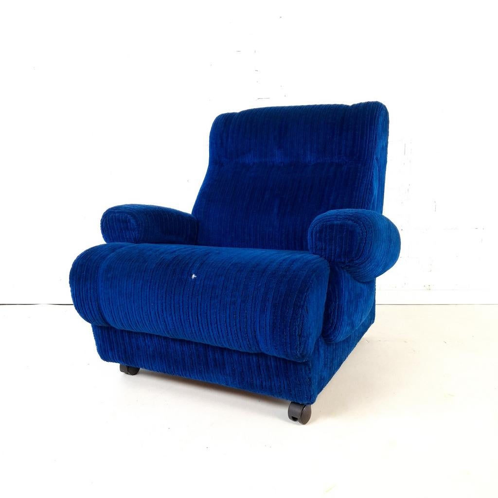 Vintage fauteuil blauwe corduroy stof jaren 70, Antiquités & Art, Antiquités | Meubles | Chaises & Canapés, Enlèvement