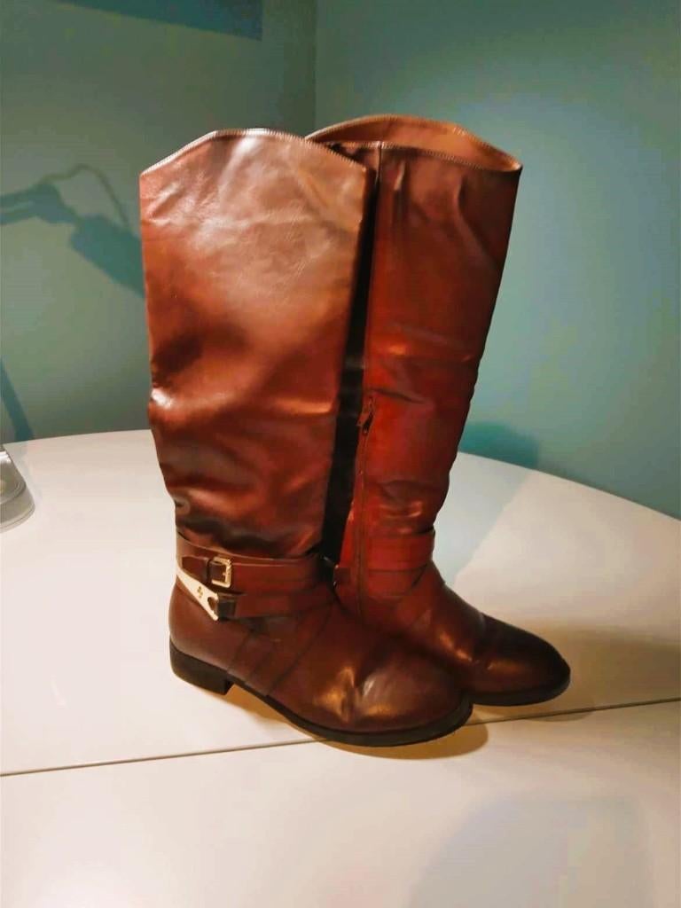 Bruine leren dameslaarzen goede staat., Kleding | Dames, Ophalen of Verzenden