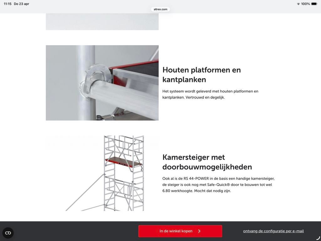 Rolsteiger kamerdeurbreedte in aluminium werkhoogte tot 5m80, Ophalen