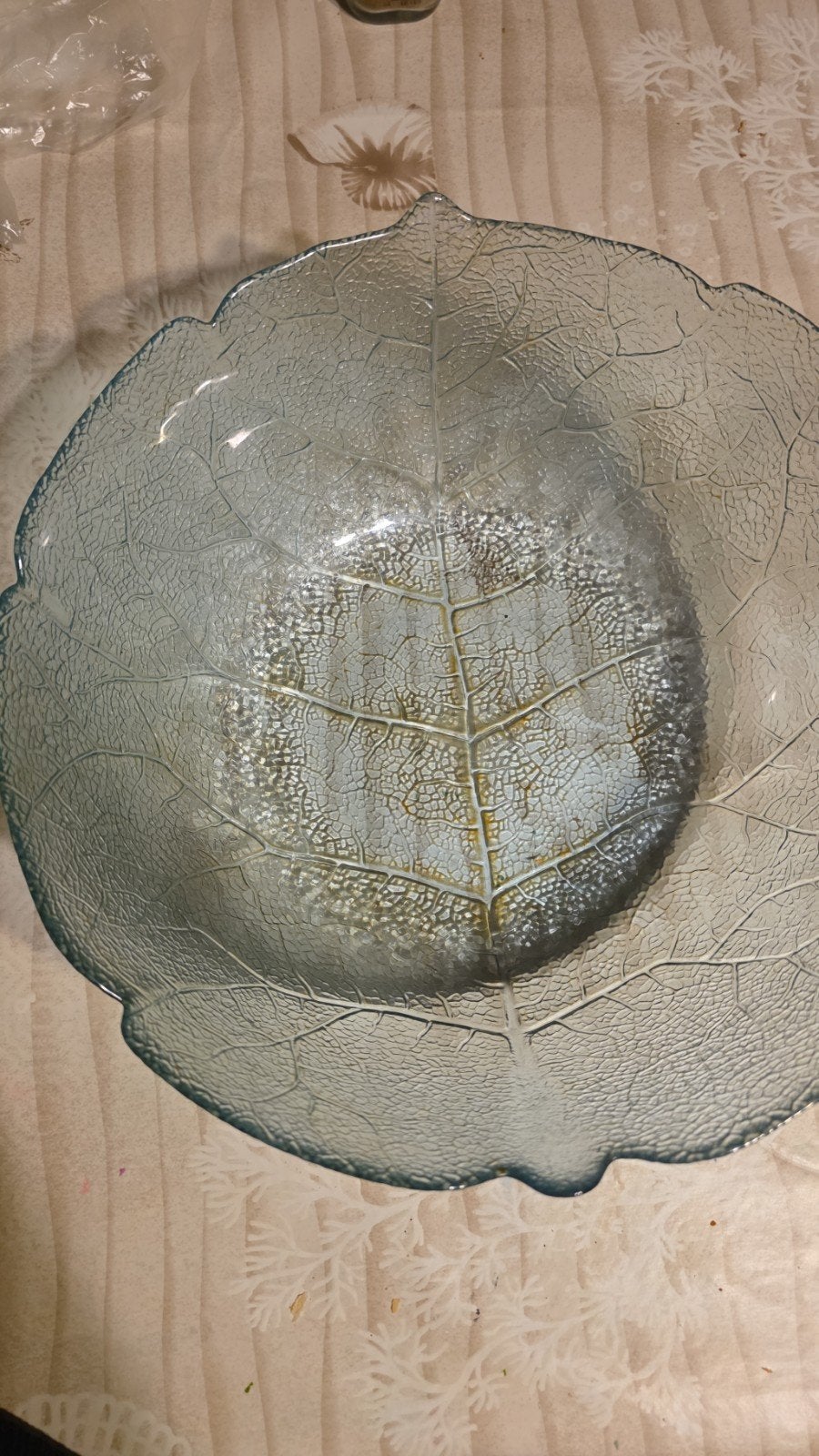 Grand Saladier Feuille Verre Bleu, Enlèvement ou Envoi, Verre