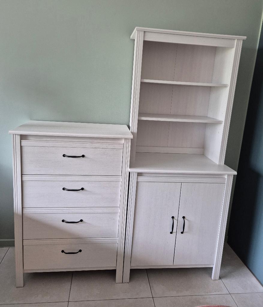 2 witte IKEA BRUSALI kasten (ladekast + buffetkast), Ophalen, Gebruikt, Met deur(en), 50 tot 100 cm