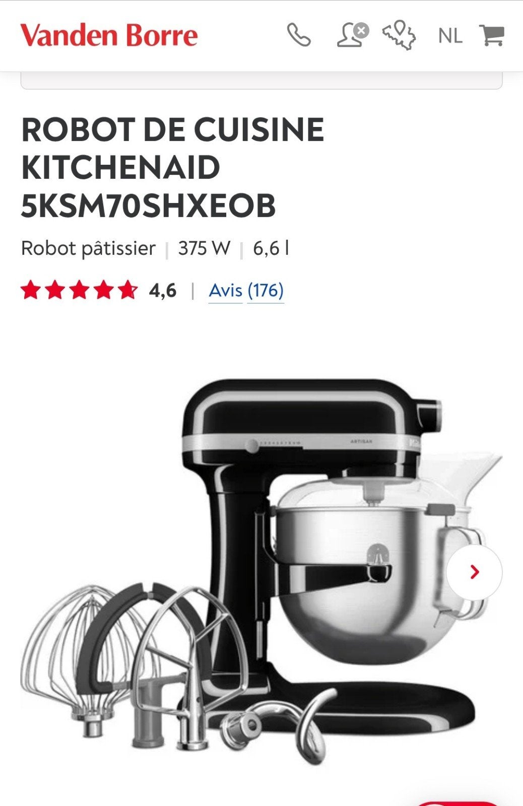 robot cuisine kitchenaid ARTISAN 6L6 noir NEUF, Electroménager, Enlèvement, Neuf