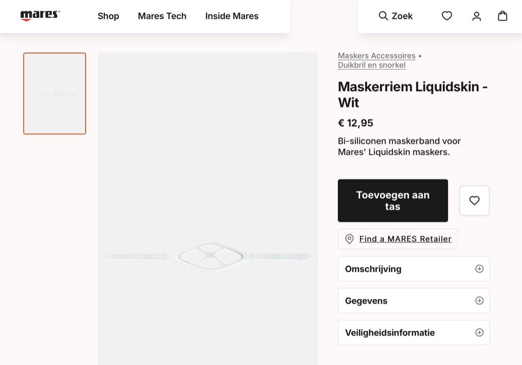 Mares Mask strap White Liquidskin nieuw 8,95€ - Ecocheques, Enlèvement ou Envoi, Neuf, Lunettes de plongée ou Tuba