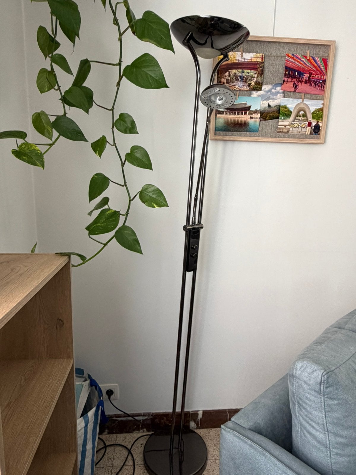 Staanlamp met leeslamp, dimbaar, Huis en Inrichting, Lampen | Vloerlampen, Ophalen, Zo goed als nieuw