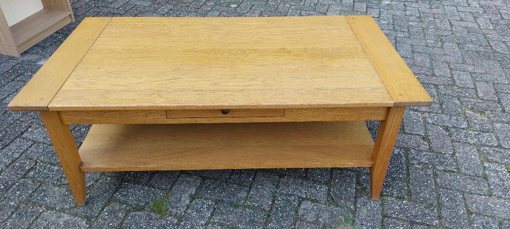 Belle table basse blanche en chêne massif avec tiroir, 100 à 150 cm, Enlèvement ou Envoi, Comme neuf, 50 à 100 cm