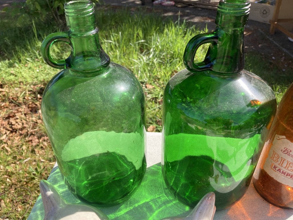 Twee grote decoratieve flessen 4 euro/stuk, Ophalen of Verzenden, Groen, Glas
