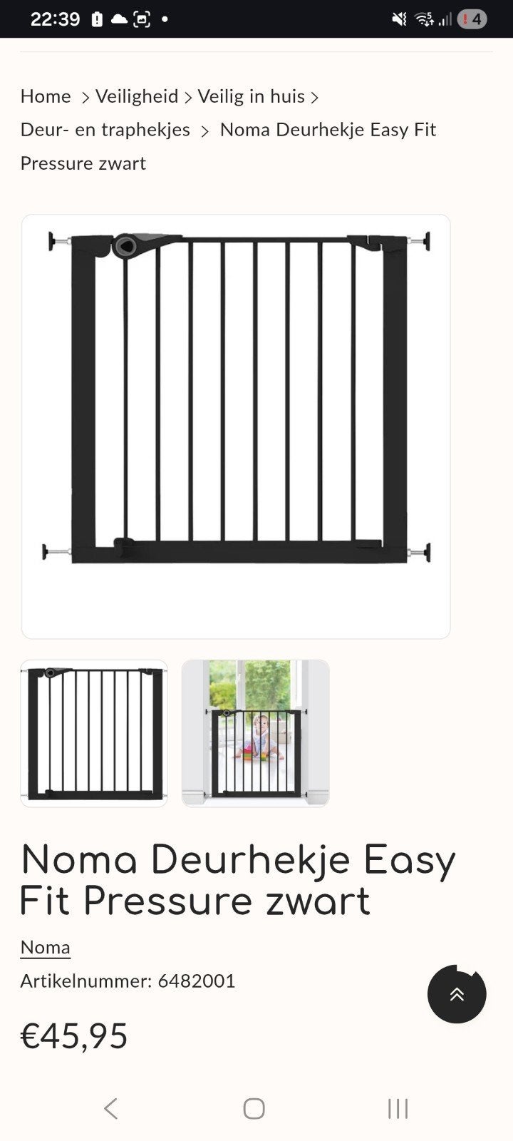 2 Noma Deurhekje Easy Fit Pressure zwart, Kinderen en Baby's, Traphekjes, Ophalen, Zo goed als nieuw, Aluminium, Klemhekje