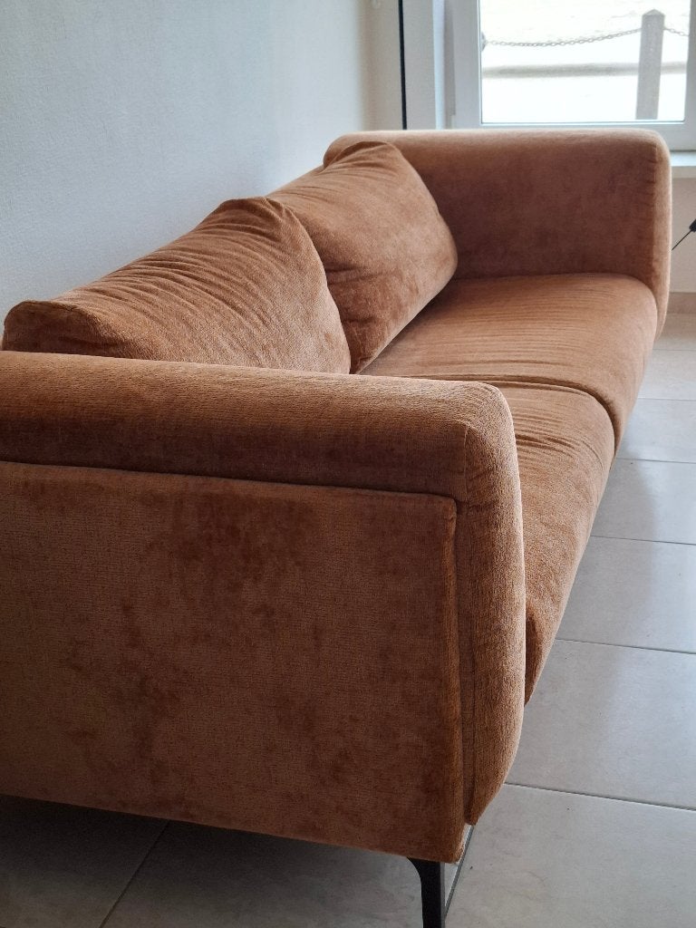 Cognac 3-zitsbank — Eigentijdse stijl, Huis en Inrichting, Ophalen, Gebruikt, Driepersoons, Rechte bank