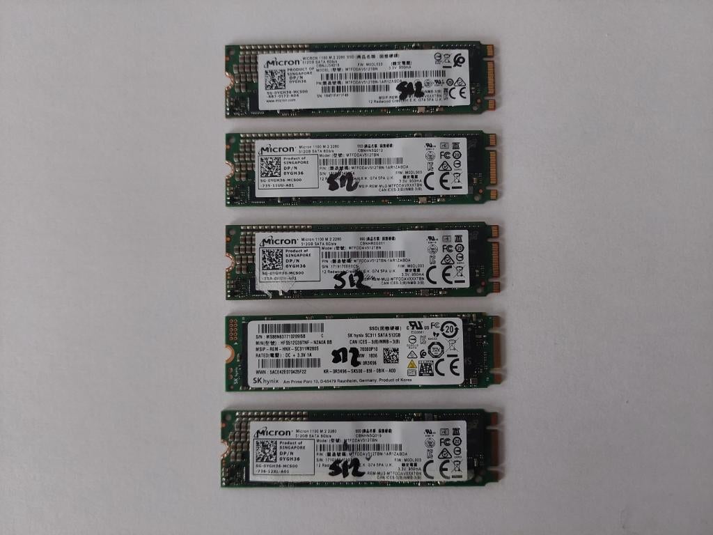LOT 5x Disque SSD M2 SATA 6 Gbps de 512 Go, Informatique & Logiciels, Enlèvement ou Envoi, 512GB, Interne, Utilisé