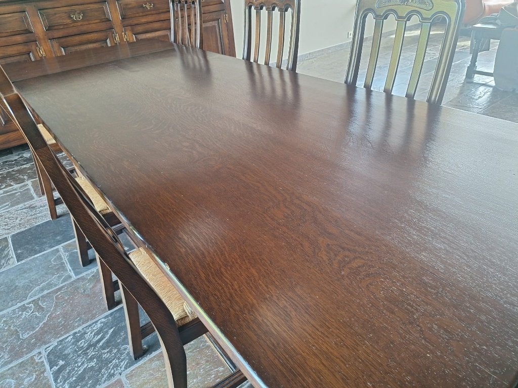 tafel met 8 stoelen 220x98 cm., Ophalen, Gebruikt