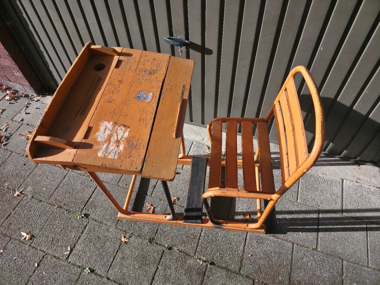 Vintage TORCK schoolbank met stoel Retro industrieel, Ophalen, Gebruikt, Overige typen