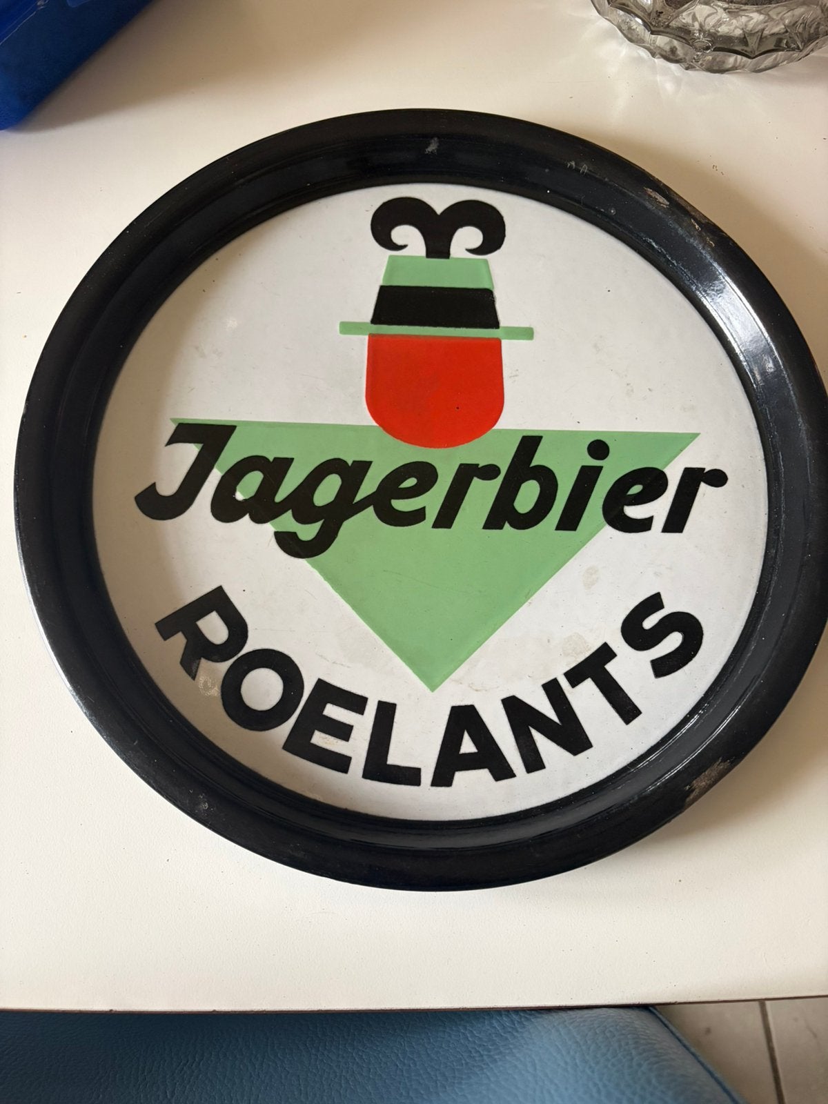 Emaille plateau jagerbier roelants, Ophalen, Gebruikt, Reclamebord