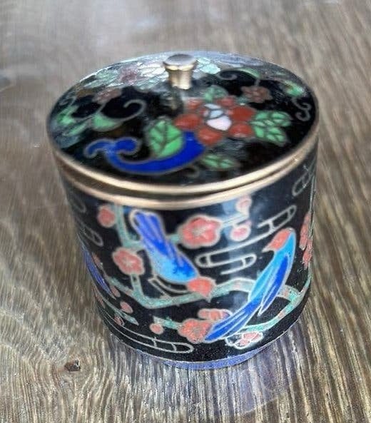Verzameling van vintage Cloisonné emaille 4 potjes, Antiek en Kunst, Ophalen of Verzenden, Koper
