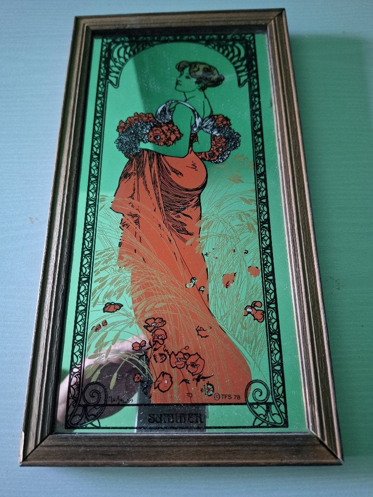Miroir vintage « Summer » - Alfons Mucha, Enlèvement, Rectangulaire, Moins de 50 cm, Moins de 100 cm