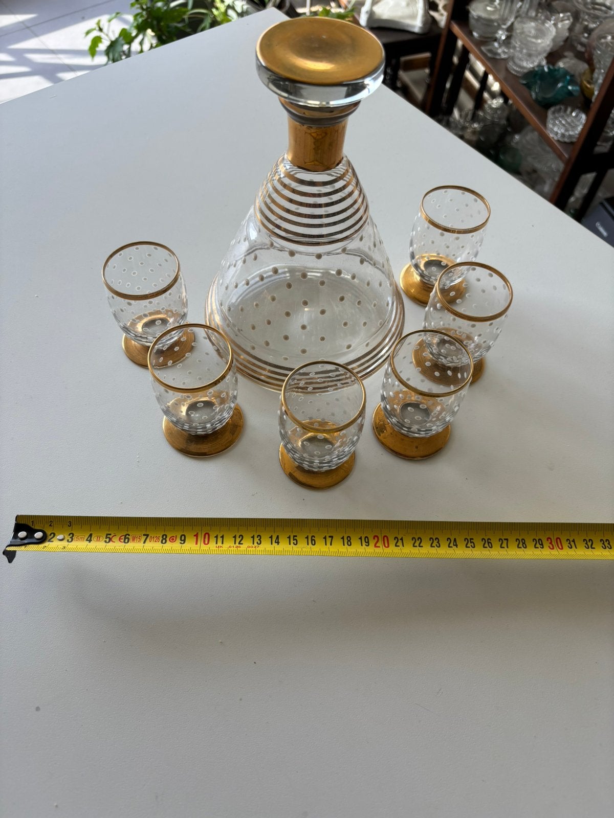 Carafe émaillée avec verres., Antiquités & Art, Enlèvement
