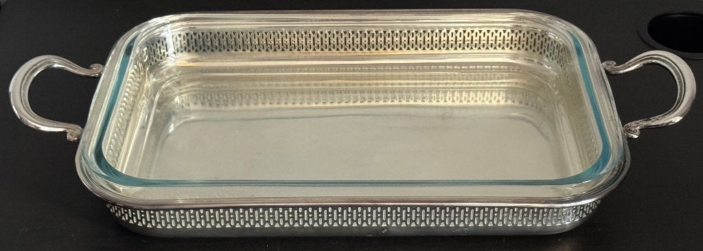 Zilveren schaal verguld met PYREX, Antiek en Kunst, Ophalen of Verzenden, Zilver